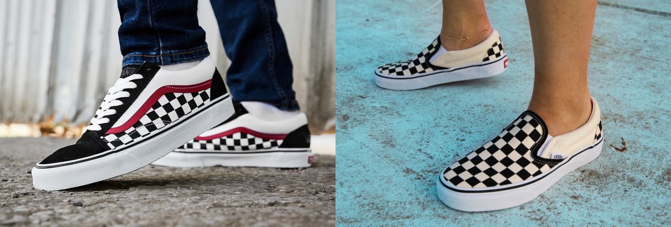 Blue checkered vans on hot sale feet